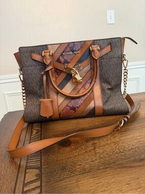 Michael Kors Nouveau Hamilton Satchel Handbag CrossbodyPurse Bag Women Brown
